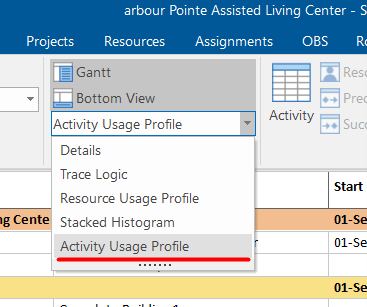 Activity Usage Profile in ScheduleReader