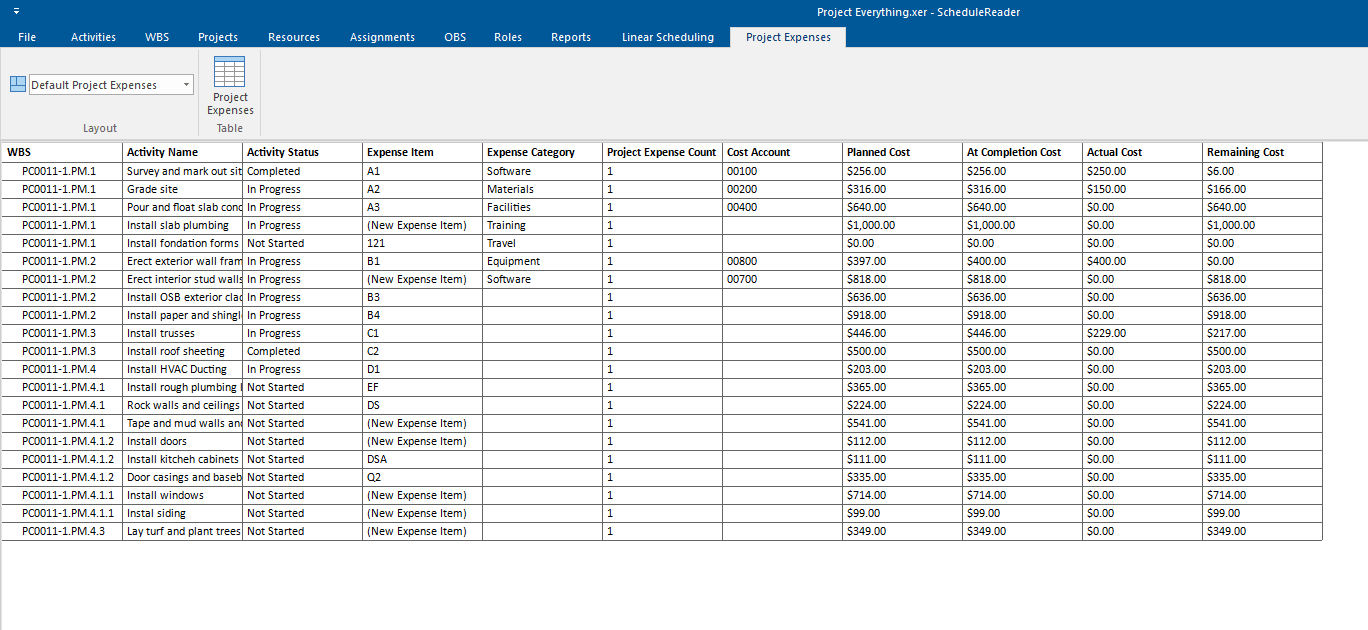 Project Expenses view