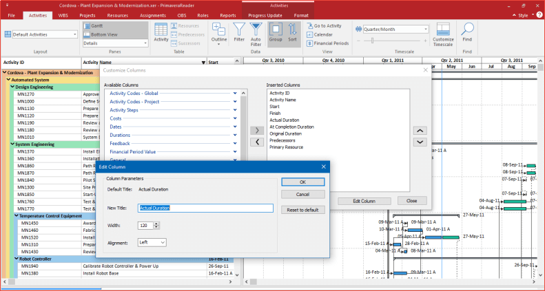 Column customization
