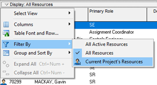 Filter by current projects resources in P6