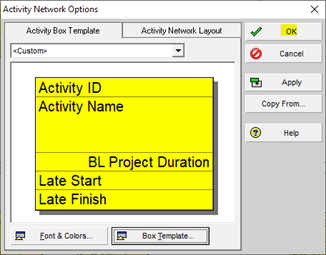 Layout in Activity Network Option dialog box in Primavera P6