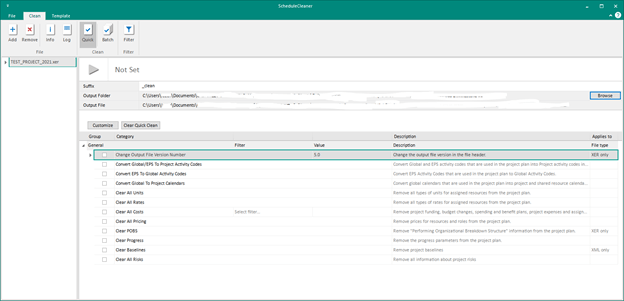 Options in Schedule Cleaner