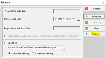 Options in Primavera P6