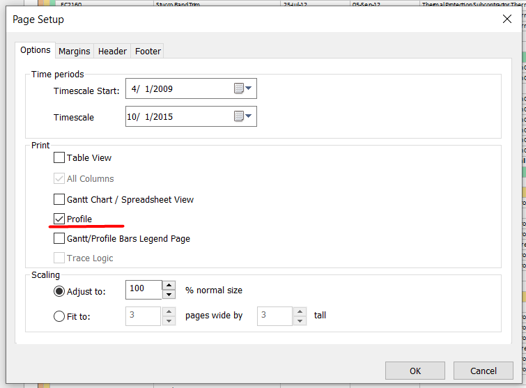 Page Setup profile in ScheduleReader
