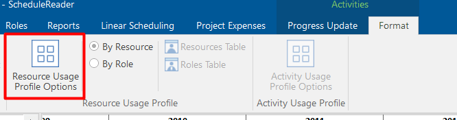 Resource Usage Profile Options for Stacked Histograms in ScheduleReader