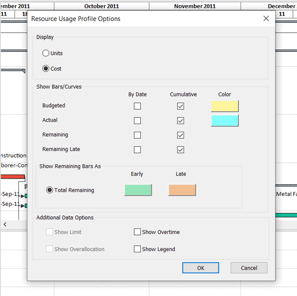 Resource Usage Profile dialog box in ScheduleReader