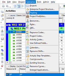 Tracking option in Primavera P6