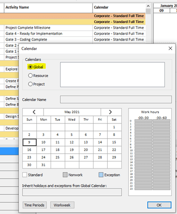 Activity Codes and Calendar