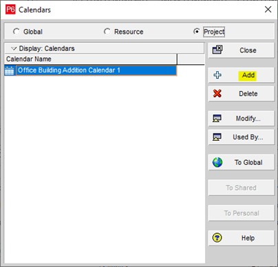 Add button calendars in P6