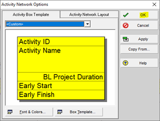 Apply ok in activity box template in primavera P6