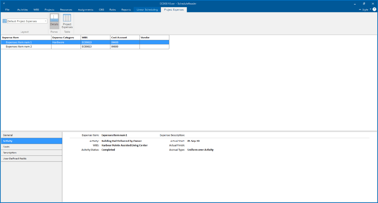 Details project expenses view