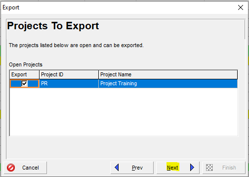 P6 projects to export