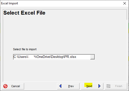 P6 select excel file