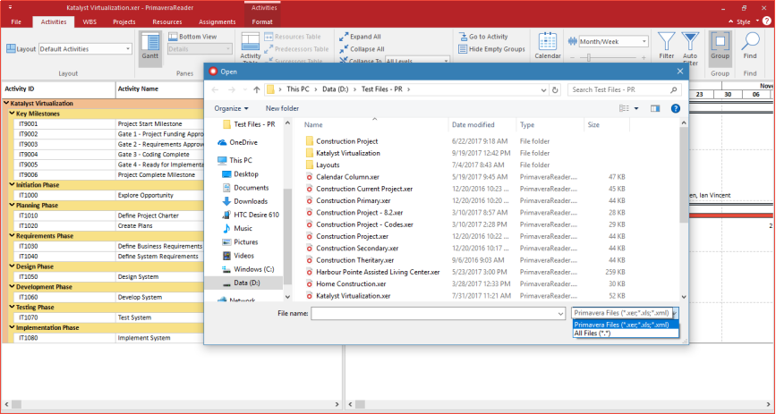 Primavera reader open from xml