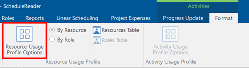 Resource usage profile options in ScheduleReader