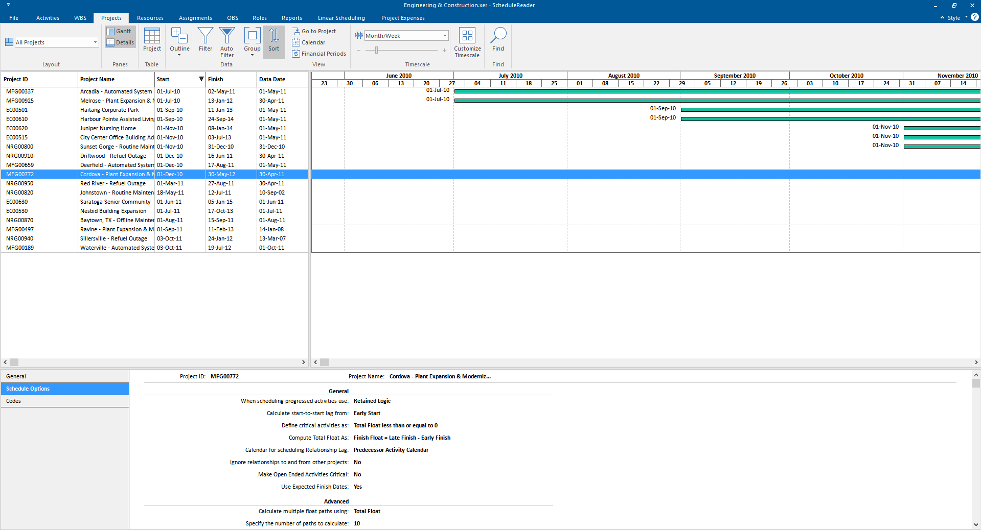 Schedule settings view