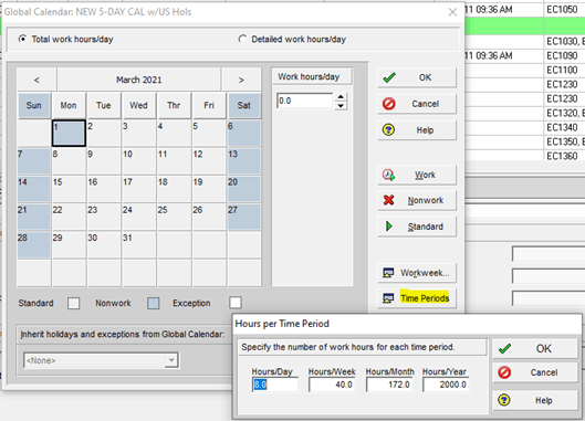 Time periods button in P6