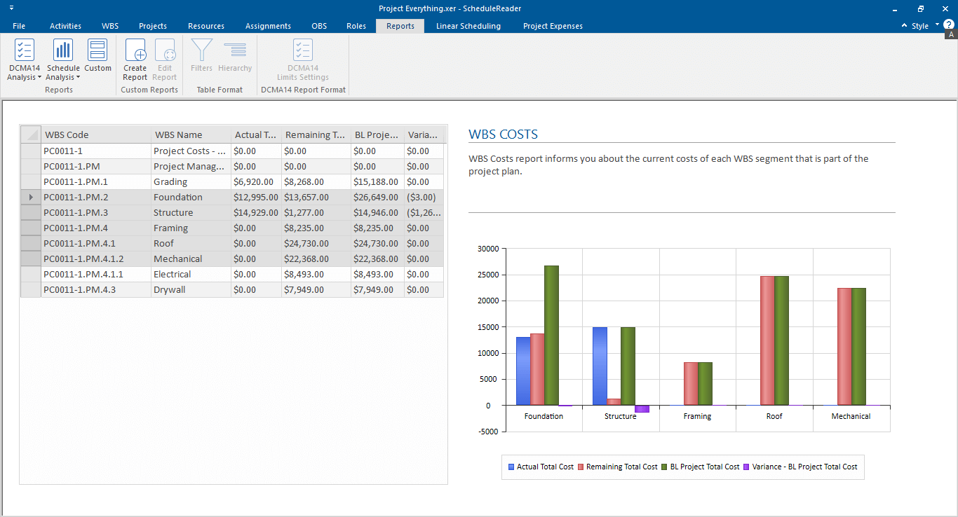 wbs costs report