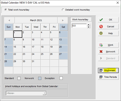 Workweek button in P6