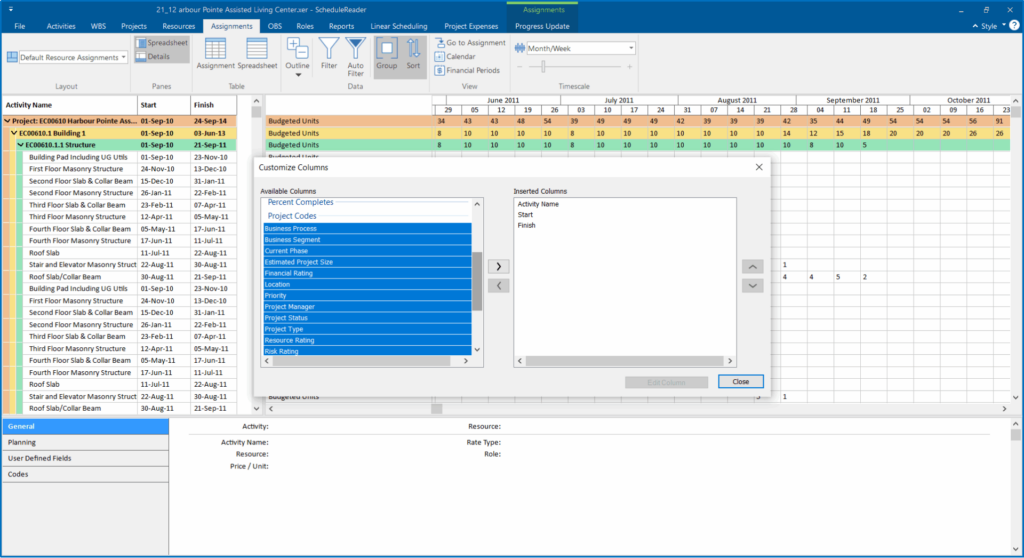 New Updates to the Assignment View in ScheduleReader Version 9.1 8 project codes min