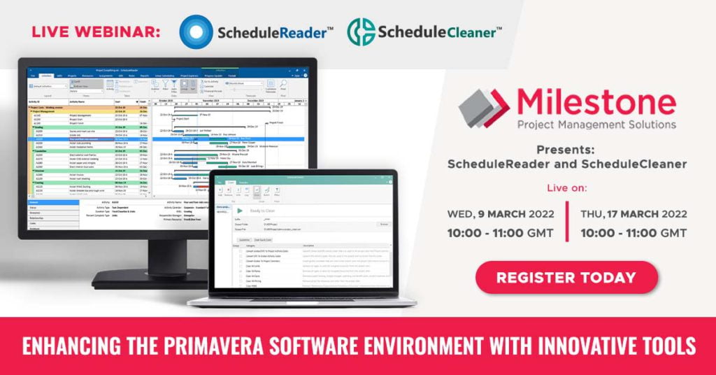 Poster for a ScheduleReader and ScheduleCleaner webinar organized by Milestone