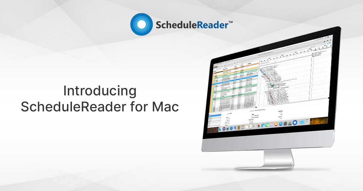 A Mac screen with ScheduleReader for Mac View on it; with a title "Introducing ScheduleReader for Mac"