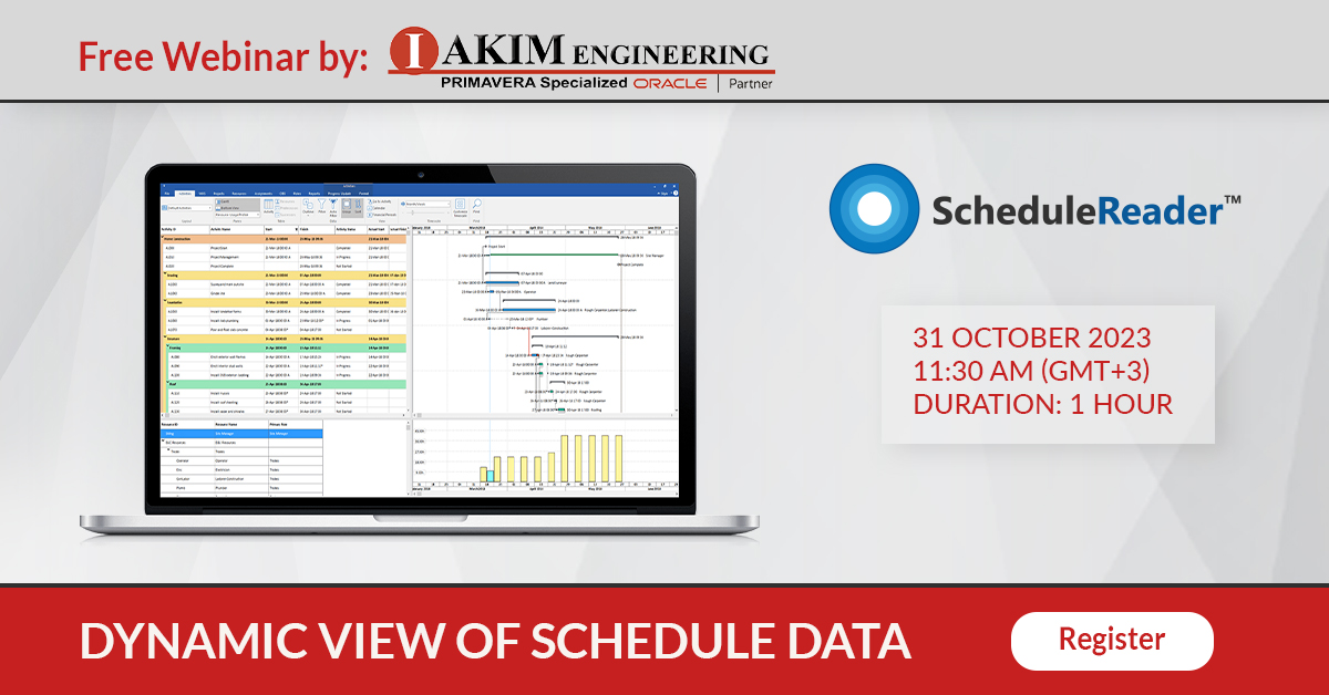 A poster for a ScheduleReader webinar organized by AKIM Engineering