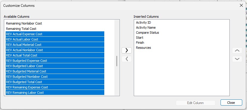Compare Project fields