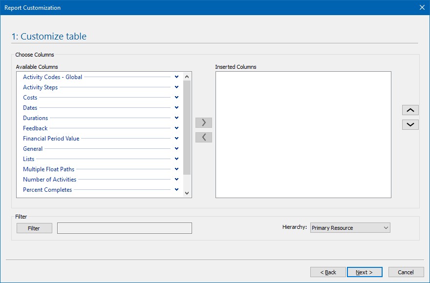 Custom Reports Table Layout