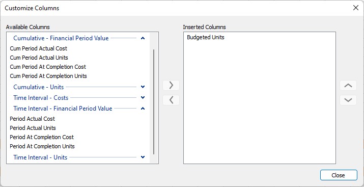 Financial Periods Spreadsheet table