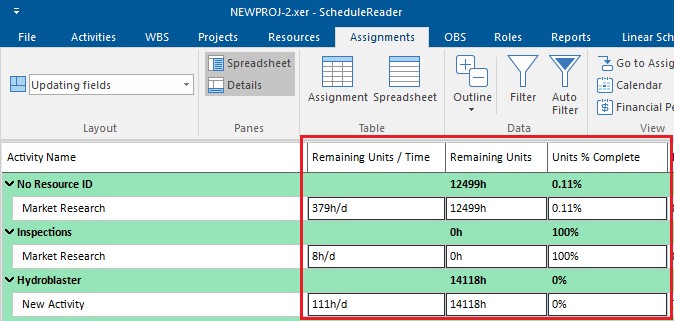 How to insert Progress Updates in ScheduleReader? 7 Updating Assignment view