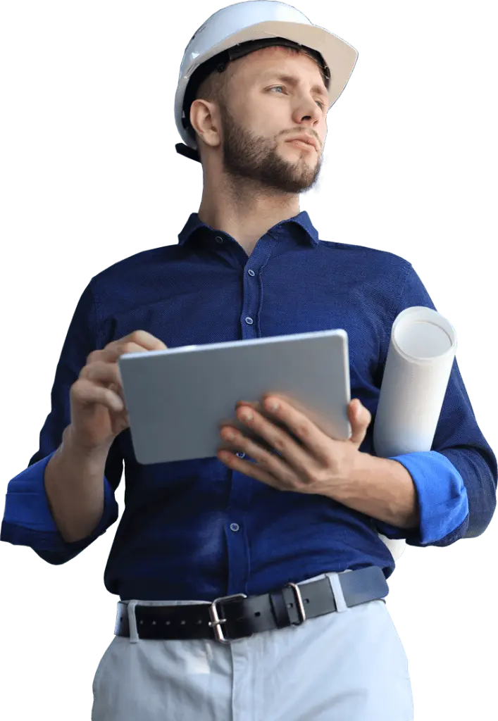 Schuss Ingenieur mit digitalen Tablette Baustelle diese Software helfen mir den Überblick behalten alles 707x1024 1